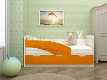 Дельфин-3 Кровать детская 3 ящика без ручек 1.6 Оранжевый глянец в Мохнатом Логу - mohnatyj-log.mebel54.com | фото