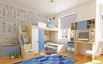 Детская комната Скай (Синий/Белый/корпус Клен) в Мохнатом Логу - mohnatyj-log.mebel54.com | фото