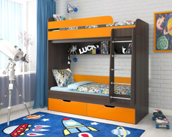 Кровать двухъярусная Юниор-5  Бодего/Оранжевый в Мохнатом Логу - mohnatyj-log.mebel54.com | фото