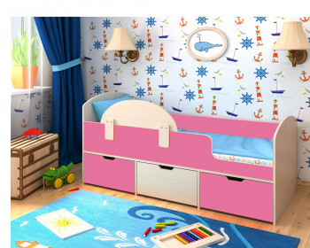 Кровать Малыш-мини Дуб молочный/Розовый в Мохнатом Логу - mohnatyj-log.mebel54.com | фото
