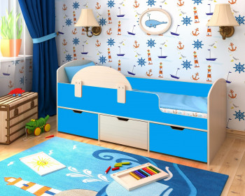 Кровать Малыш-мини с бортиком Дуб молочный/Голубой в Мохнатом Логу - mohnatyj-log.mebel54.com | фото