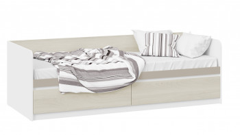 Кровать «Сканди» с 2 ящиками Дуб Гарден/Белый/Глиняный серый в Мохнатом Логу - mohnatyj-log.mebel54.com | фото