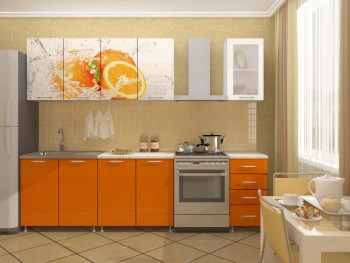 Кухонный гарнитур 2,0м Апельсин (Белый/Оранжевый металлик/Фотопечать апельсин) в Мохнатом Логу - mohnatyj-log.mebel54.com | фото