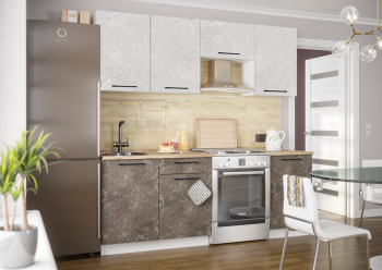 Кухонный гарнитур Нувель 2100мм белый/бетон коричневый в Мохнатом Логу - mohnatyj-log.mebel54.com | фото