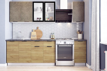 Кухонный гарнитур Стоун 2.0 (белый/камень темно-серый/акация светлая) в Мохнатом Логу - mohnatyj-log.mebel54.com | фото